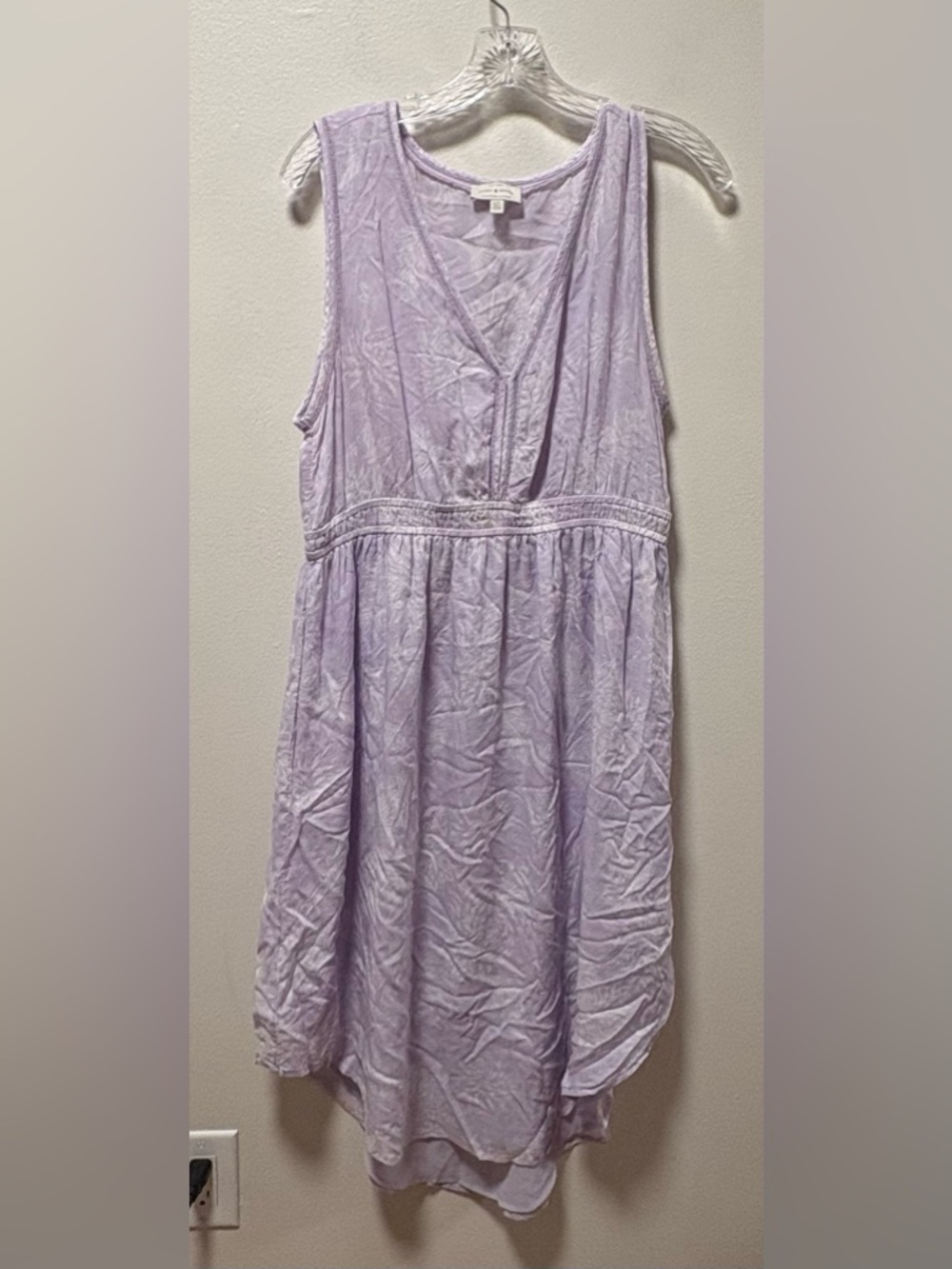 Lucky Brand midi length dress tank deep v neck sheer handkerchief hemline flowy